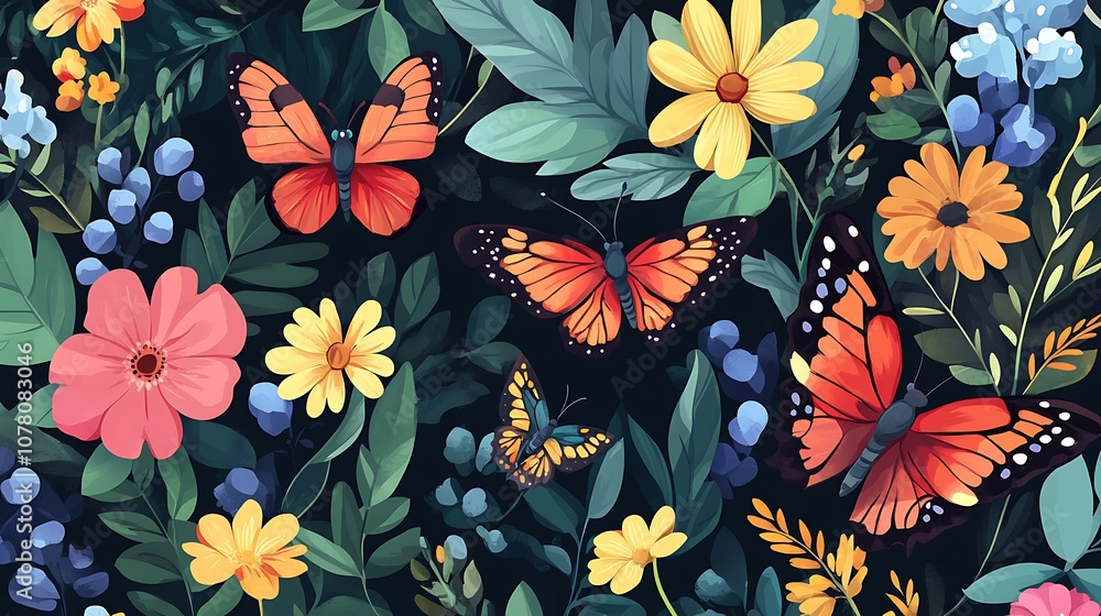 Fototapeta premium Colorful Butterflies in a Tropical Garden