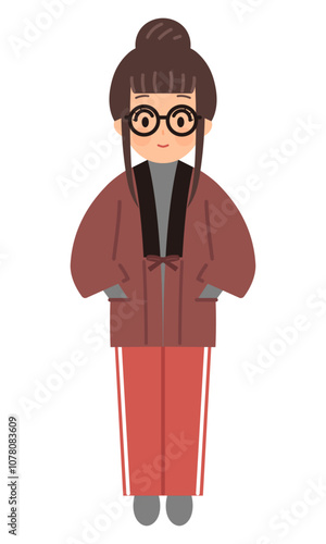 暖かい服を着た部屋着姿の女性のイラスト