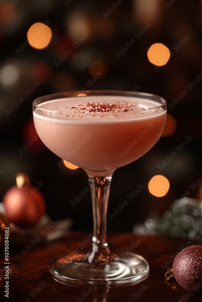 An elegant coupe glass showcasing a smooth, pink cocktail, highlighted by ambient lighting and subtle sparkles, ideal for upscale events and soirées. An elegant coupe glass showcasing a smooth, pink cocktail, highlighted by ambient lighting and subtle sparkles, ideal for upscale events and soirées.