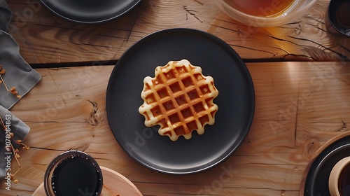 Next to the same is a black plate with two waffles on it