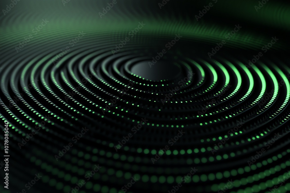 Abstract background with concentric circles of glowing green dots. Abstract background with concentric circles of glowing green dots.