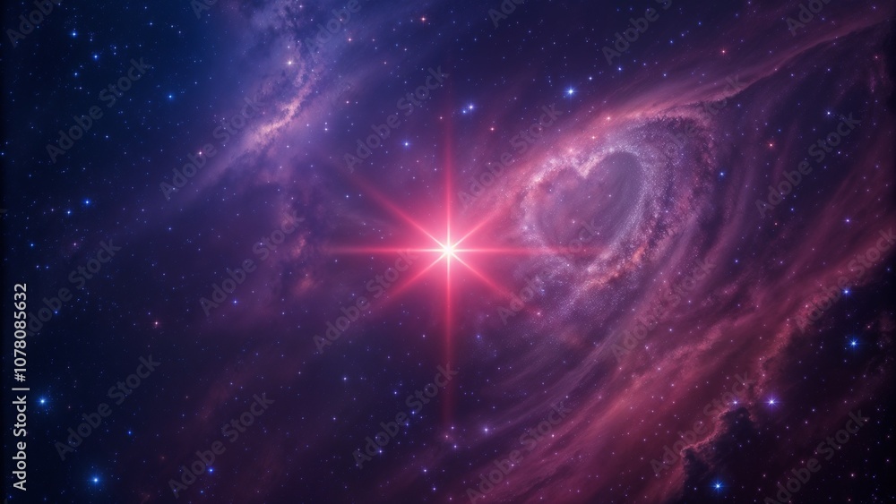 Bright star in cosmic galaxy with heart-shaped nebula Bright star in cosmic galaxy with heart-shaped nebula