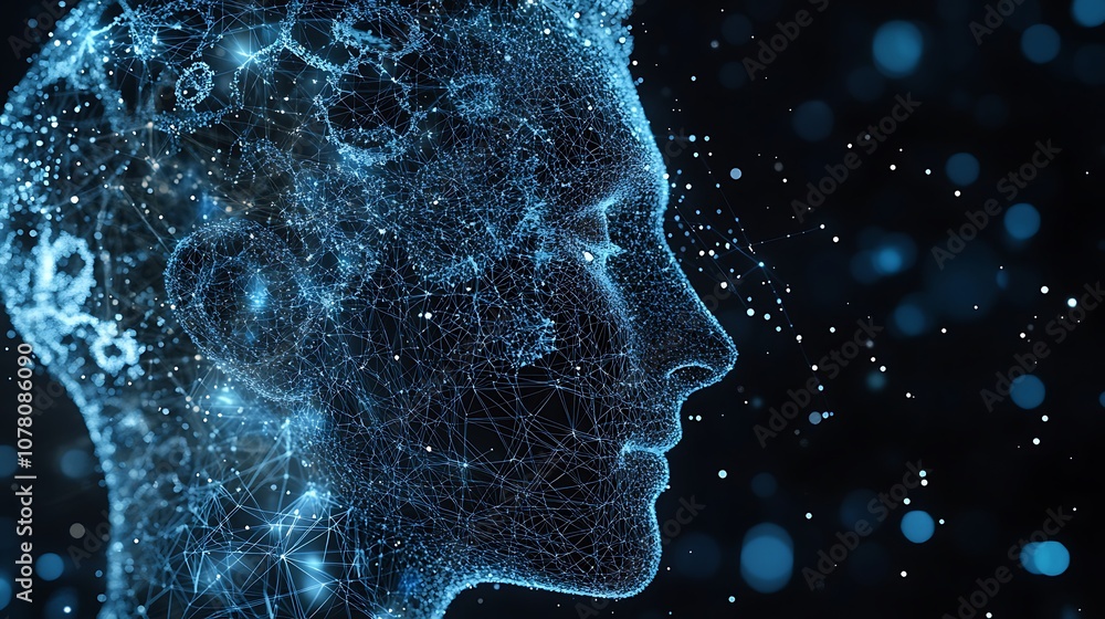 A digital representation of a human head, composed of interconnected lines and particles, symbolizing artificial intelligence. A digital representation of a human head, composed of interconnected lines and particles, symbolizing artificial intelligence.
