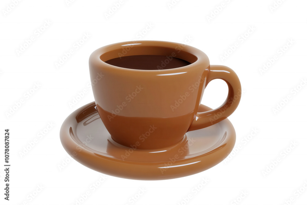 Obraz premium A simple, brown ceramic coffee cup and saucer filled with hot coffee, transparent background