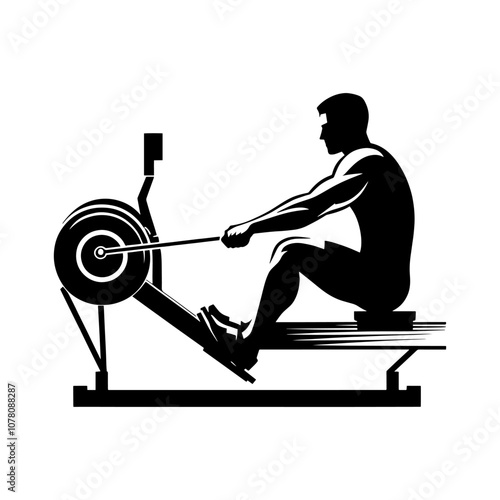 Simple Vector Icon of a man Rowing Machine – Logo Design Illustration