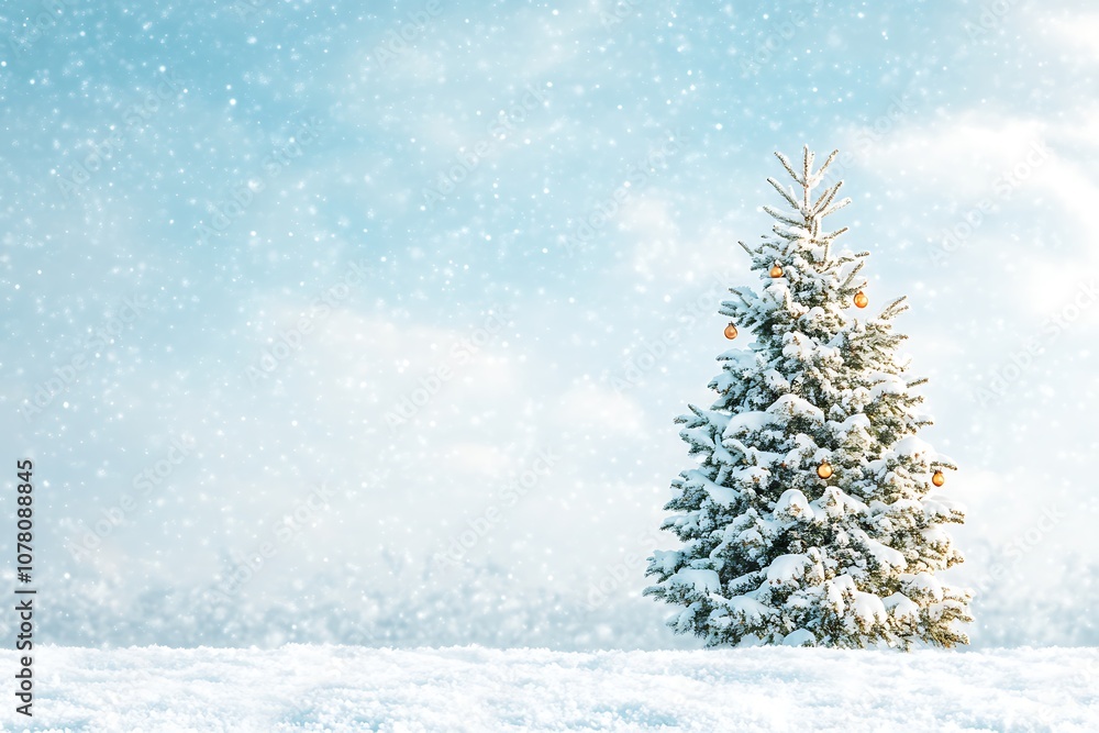 Winter wonderland scene with snowflakes falling, leaving room for copy in the open sky, Winter wonderland scene with snowflakes falling, leaving room for copy in the open sky,