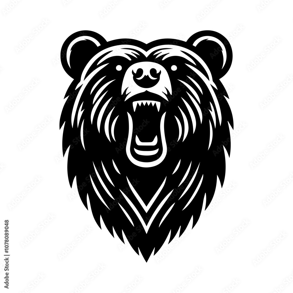Obraz premium Simple Vector Icon of a bear grizlly roaring head – Logo Design Illustration