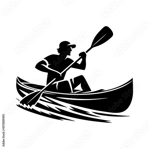 Simple Vector Icon of a Canoeing – Logo Design Illustration