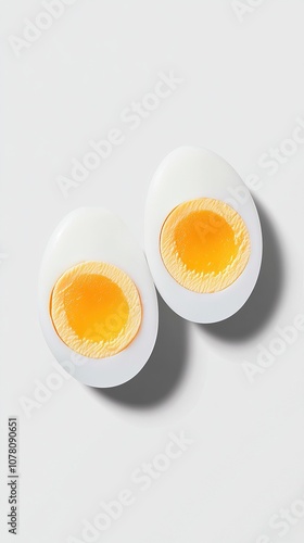 Two Halved Boiled Eggs with Vibrant Yolks.