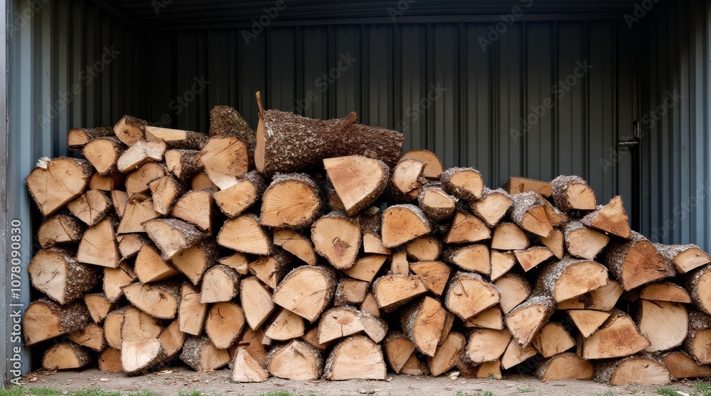 Neatly Stacked Firewood Inside a Rustic Metal Shed
Neatly Stacked Firewood Inside a Rustic Metal Shed