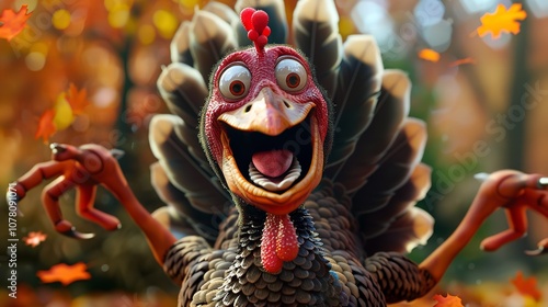 Happy Cartoon Turkey Showing Off. Illustration. Thanksgiving