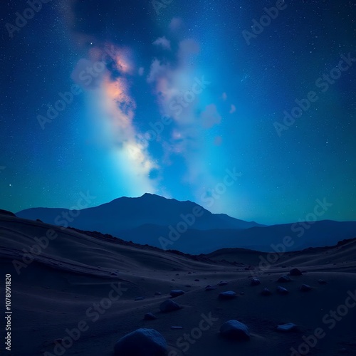 Cosmic landscape abstract with night sky and clouds