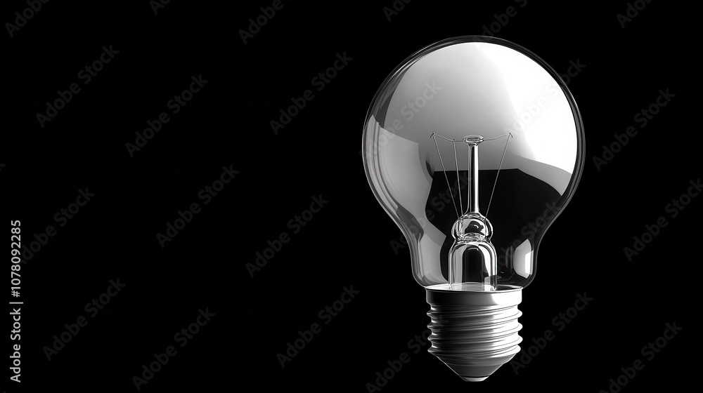 single upright lightbulb on solid black background, showcasing its clear glass design and intricate filament. This captures essence of simplicity and elegance single upright lightbulb on solid black background, showcasing its clear glass design and intricate filament. This captures essence of simplicity and elegance