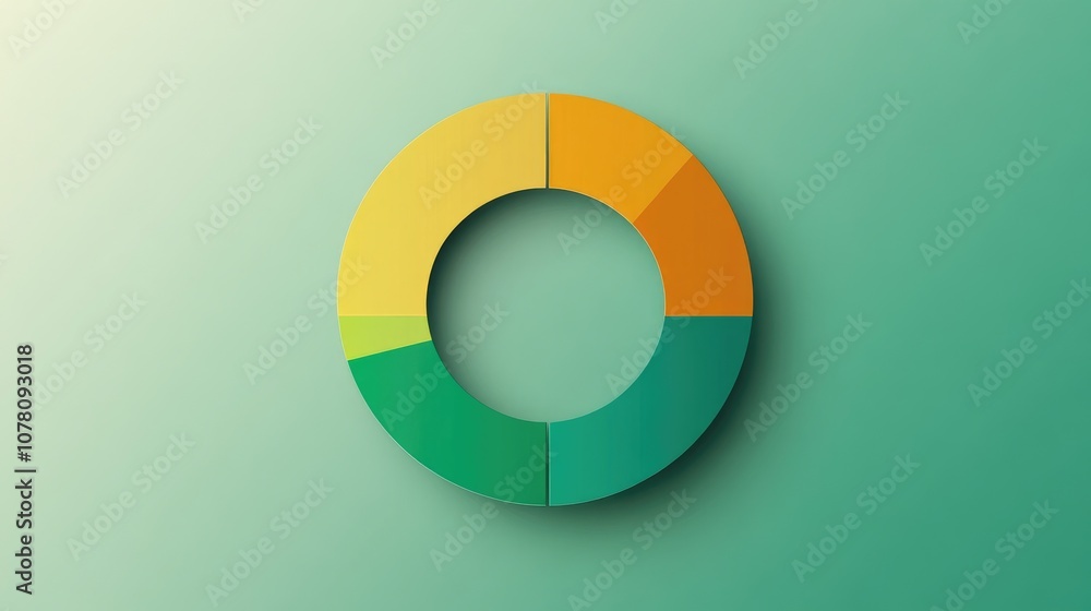 Colorful Circular Chart on a Soft Green Background Representing Data Visualization and Analysis with Sections in Yellow, Orange, and Green Colorful Circular Chart on a Soft Green Background Representing Data Visualization and Analysis with Sections in Yellow, Orange, and Green