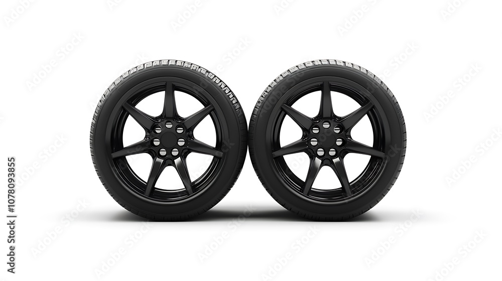 Three Black Car Wheels With Red Brakes Three Black Car Wheels With Red Brakes