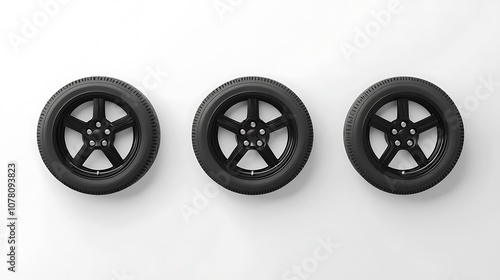 Three Black Car Wheels With Red Brakes