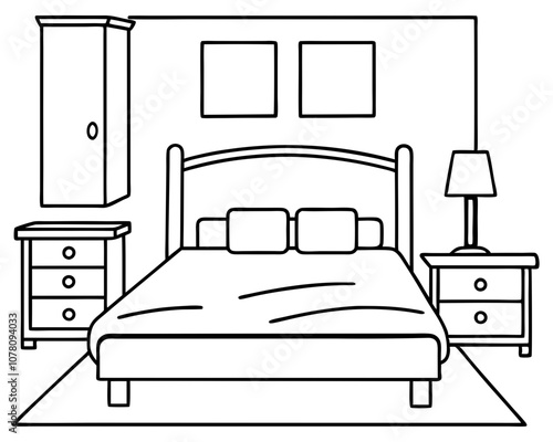 Bedroom Coloring Page with White Background