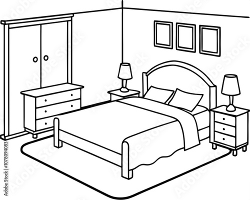 Bedroom Coloring Page with White Background