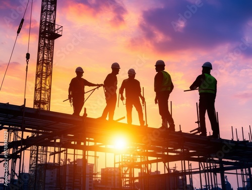 Candid shot of an engineering team on scaffolding