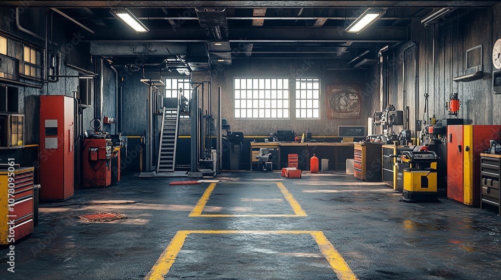 Empty Workshop with a Lift in a Car Repair Station
Empty Workshop with a Lift in a Car Repair Station