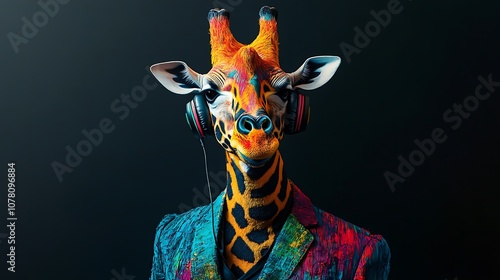 Giraffe in Suit with Headphones