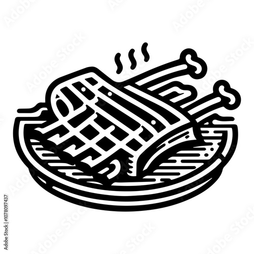 a simple illustration of  bbq ribs platter - vector logo design