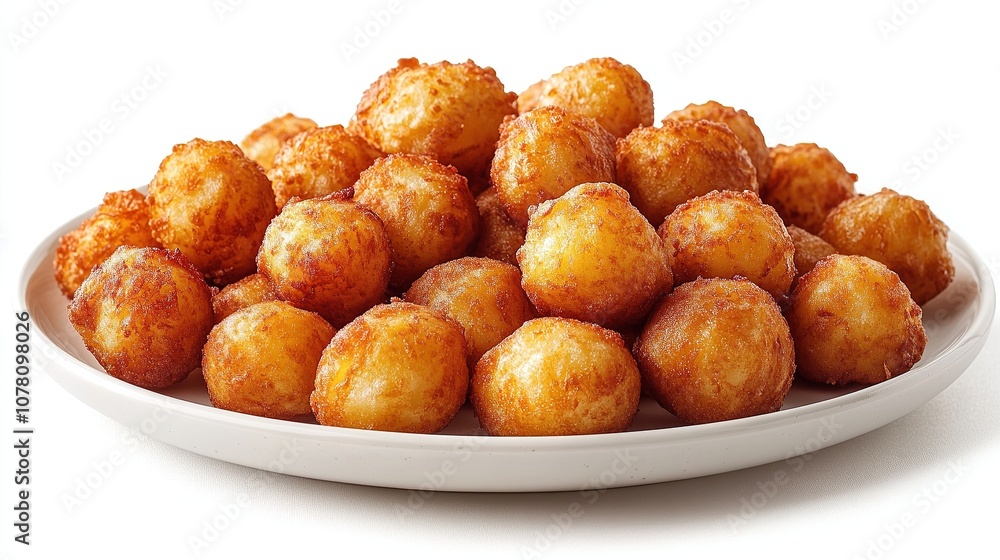 Golden Potato Croquettes on White Plate. Golden Potato Croquettes on White Plate.