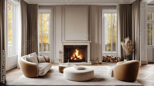 Wallpaper Mural Cozy living room with fireplace and elegant furnishings Torontodigital.ca