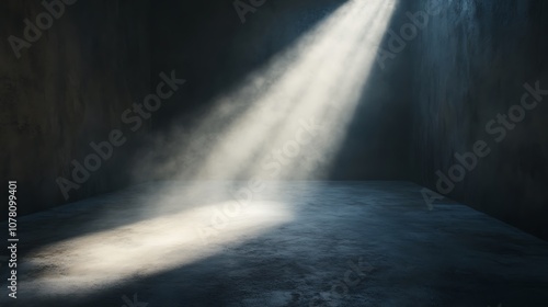 A dimly lit room with a beam of light illuminating a dark space.