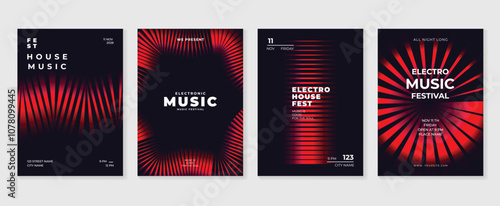 Music poster design background vector set. Electro Sound Cover template with vibrant abstract gradient geometric shape and line wave. Ideal design for social media, flyer, party, music festival, club.