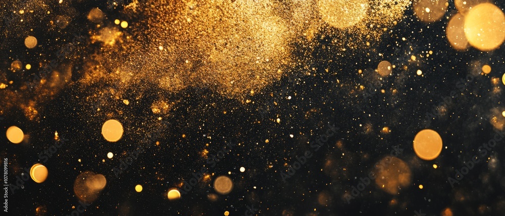 A black background with gold glitter and bright yellow dots A black background with gold glitter and bright yellow dots
