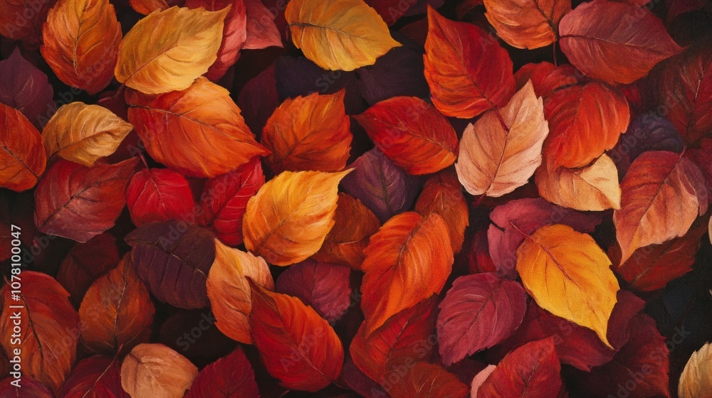 Close-up of vibrant autumn leaves in shades of red, orange, and yellow. Close-up of vibrant autumn leaves in shades of red, orange, and yellow.