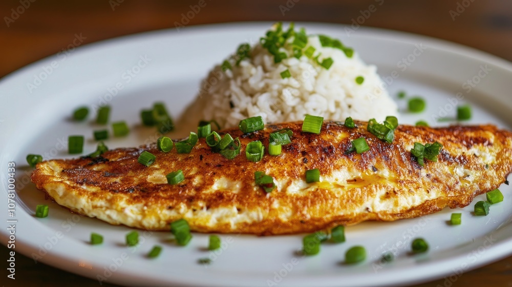 Delicious Grilled Fish Fillet Served on a White Plate with Steamed Rice and Fresh Green Onions Garnish, Perfect for a Gourmet Dining Experience Delicious Grilled Fish Fillet Served on a White Plate with Steamed Rice and Fresh Green Onions Garnish, Perfect for a Gourmet Dining Experience