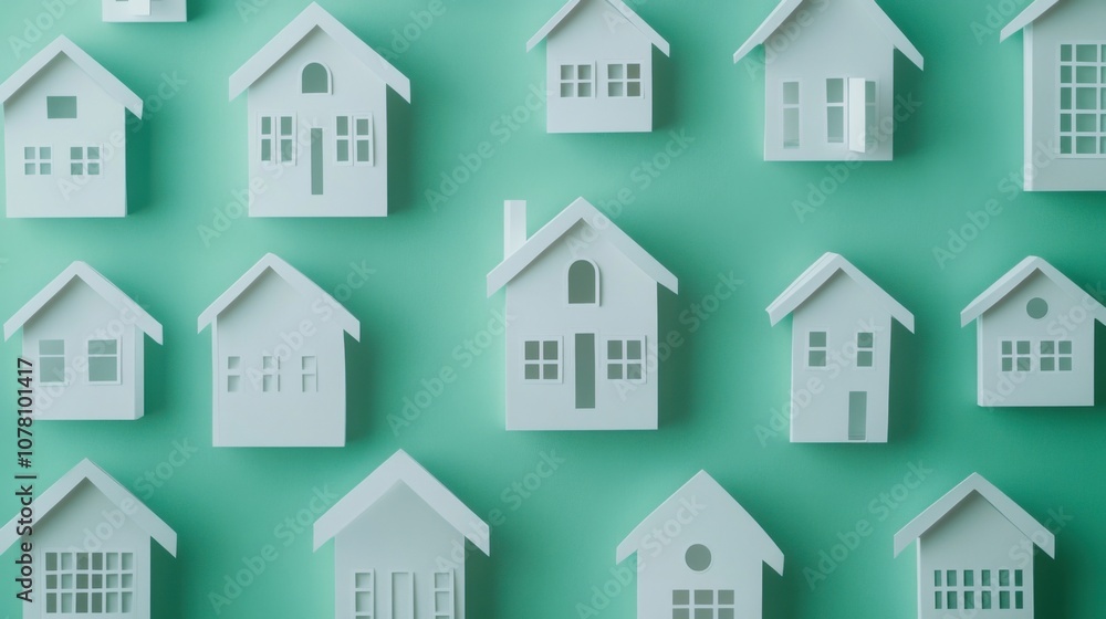 Paper house cutouts on a green background symbolizing housing options Paper house cutouts on a green background symbolizing housing options