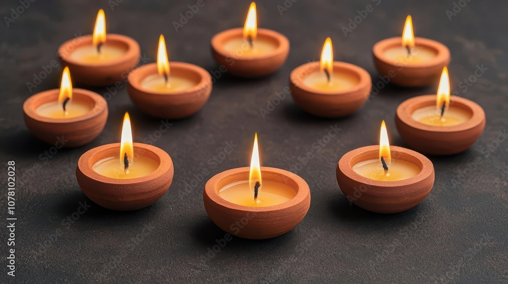 Diwali candles arranged in a circle, casting a soft, warm glow for a peaceful celebration, Diwali candle warmth, intimate festival feel Diwali candles arranged in a circle, casting a soft, warm glow for a peaceful celebration, Diwali candle warmth, intimate festival feel
