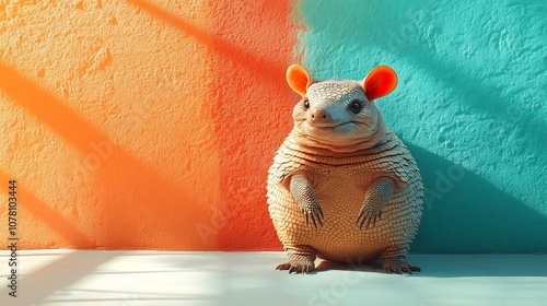 Surprised Armadillo on Vibrant Colored Background photo