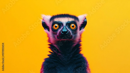 Surreal of Shocked Lemur on Colorful Background