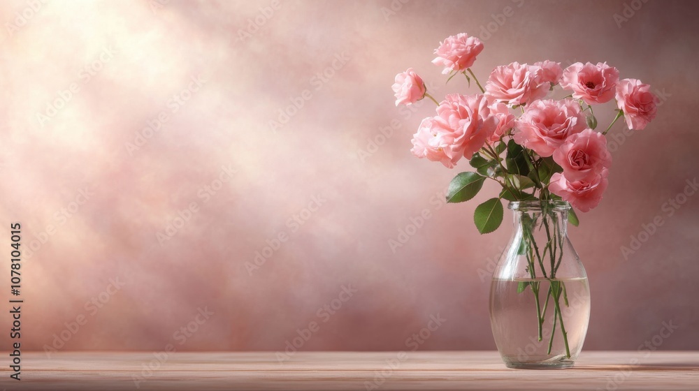 Fresh Roses in Glass Vase with Gentle Aroma Fresh Roses in Glass Vase with Gentle Aroma