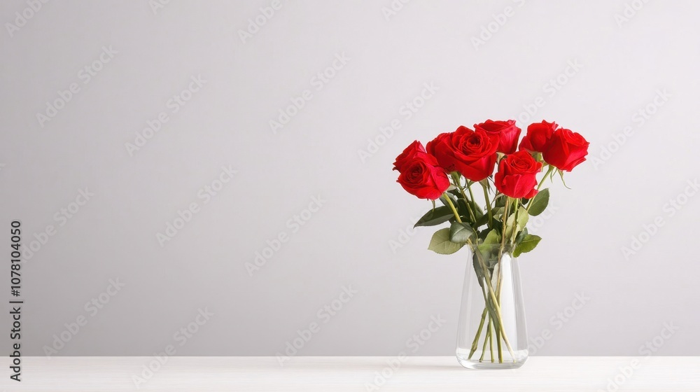 Fresh Red Roses in Glass Vase on White Background Fresh Red Roses in Glass Vase on White Background
