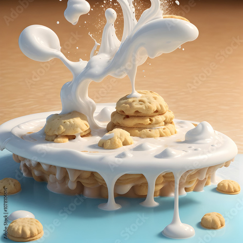 Wallpaper Mural Flying milk splash with chocolate chip cookies, transparent background.
 Torontodigital.ca