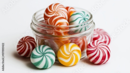 a glass jar of colorful hard candy photo