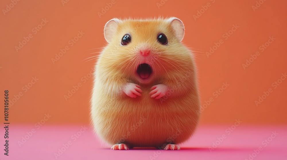 Expressive Hamster with Shocked Face on Vibrant Colored Background Expressive Hamster with Shocked Face on Vibrant Colored Background