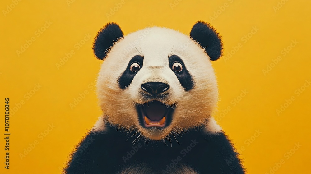 Funny Panda with Shocked Expression on Vibrant Colored Background Funny Panda with Shocked Expression on Vibrant Colored Background