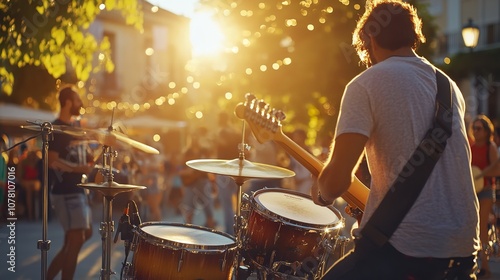 Music Band Live Performance on City Street, Outdoor