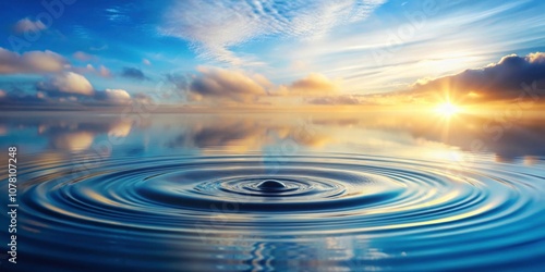 Sereen background with water ripples and sky reflections, serene, peaceful, tranquil, blurry, abstract, concentric, circles, patterns photo