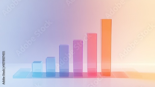 Colorful Transparent Bar Graph Representing Business Growth and Progress Against a Soft Gradient Background in Modern Style