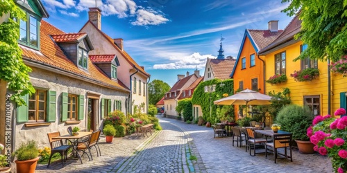 Vibrant summer day in the charming streets of central Visby, Gotland, Summer, central, Visby, Gotland, vibrant