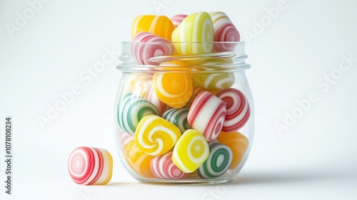 a glass jar of colorful hard candy photo