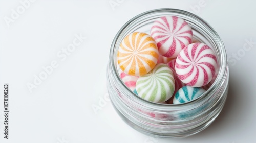 a glass jar of colorful hard candy photo