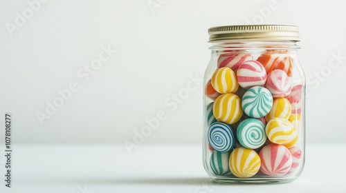 a glass jar of colorful hard candy photo